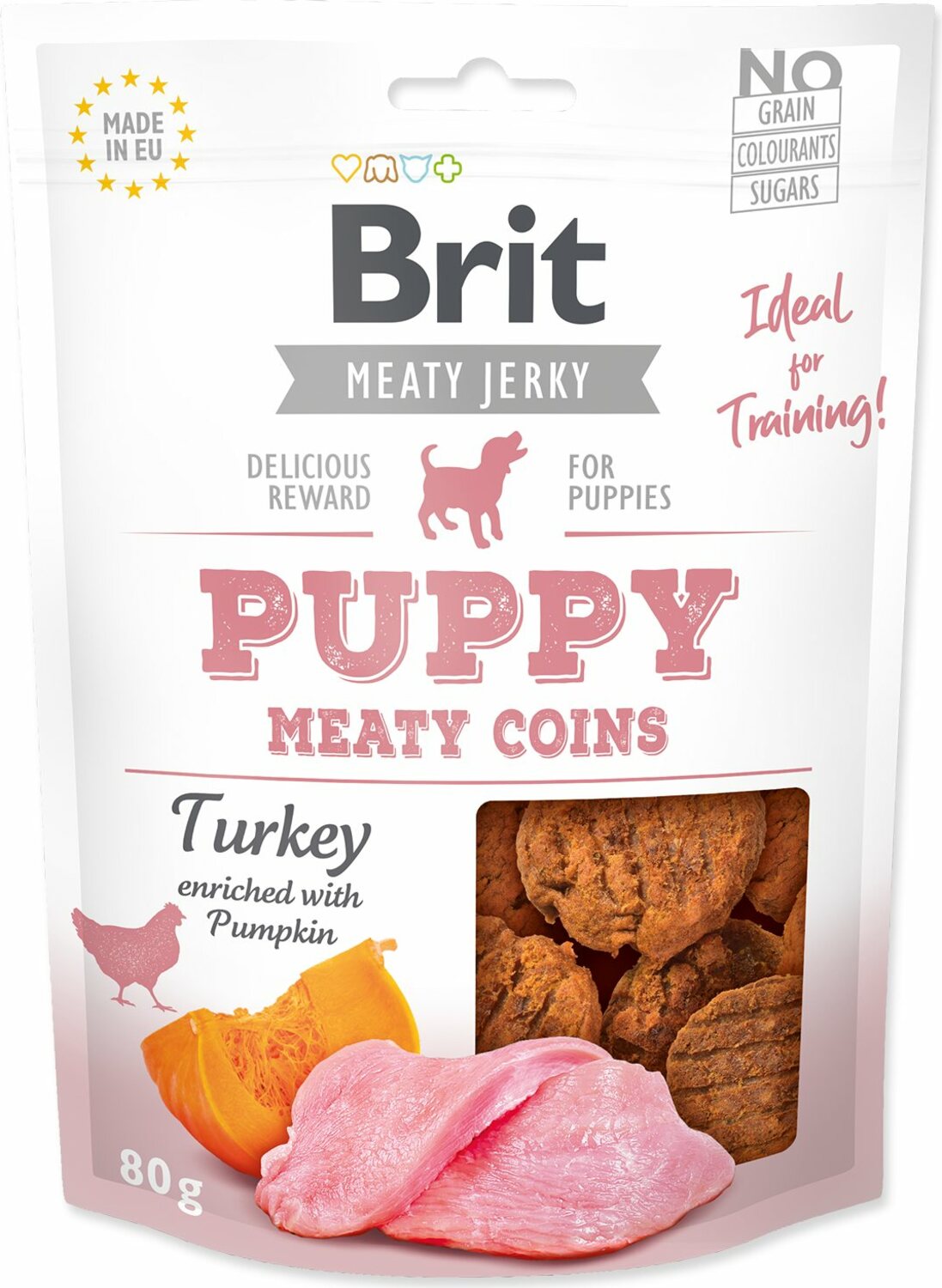 Pochoutka Brit Jerky Puppy Meaty krůta, kolečka 80g
