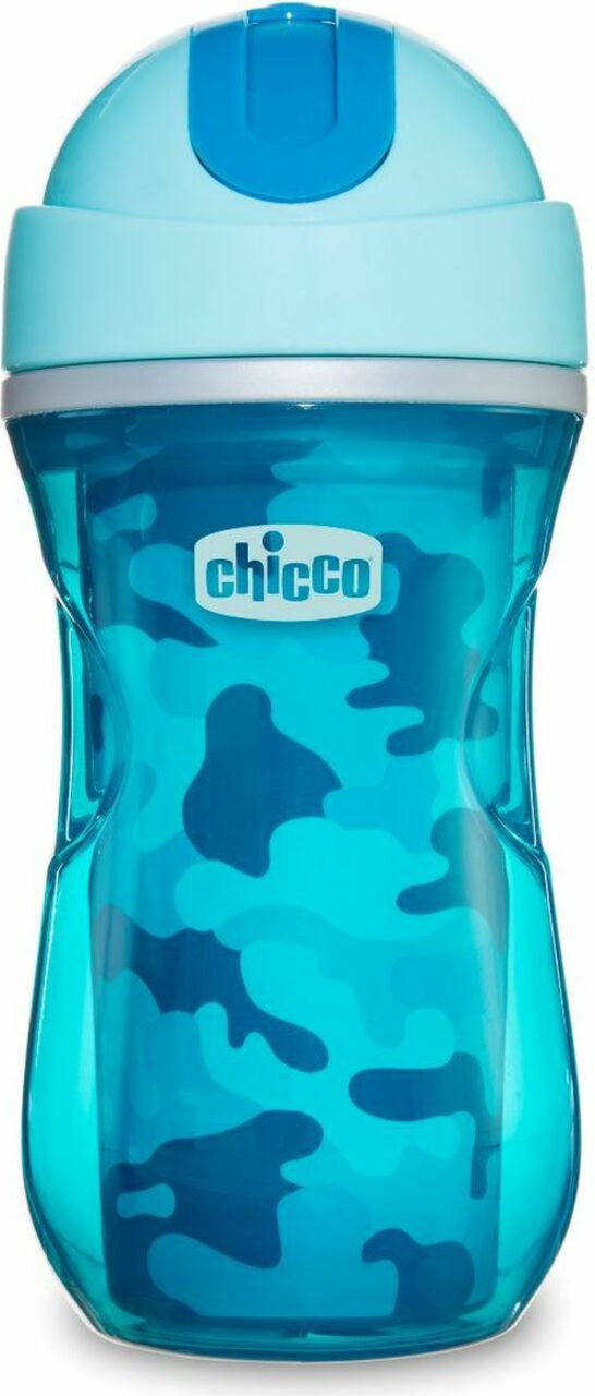 Hrnek Chicco Sportovní termo s brčkem 266 ml, modrý 14m +