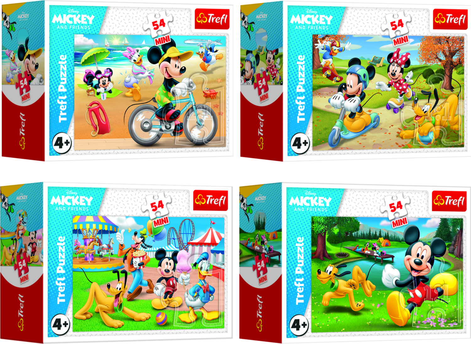 Trefl Mini puzzle 54 dílků Mickey Mouse Disney/ Den s přáteli 4 druhy