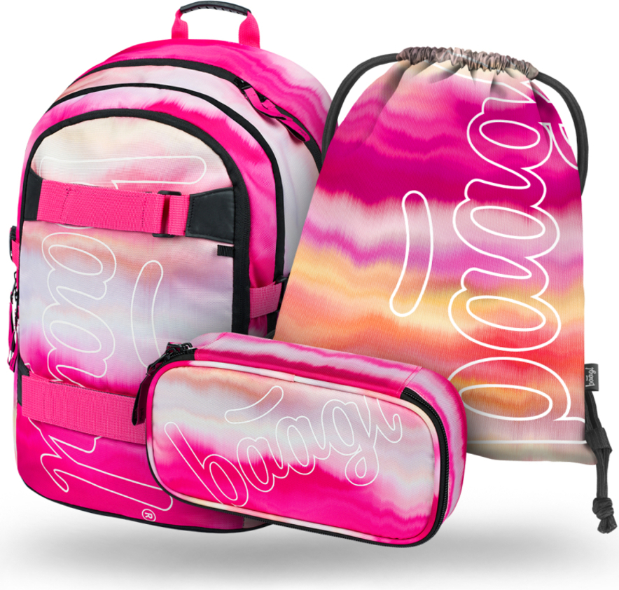 BAAGL SADA 3 Skate Pink Stripes: batoh, toaletní taška, taška