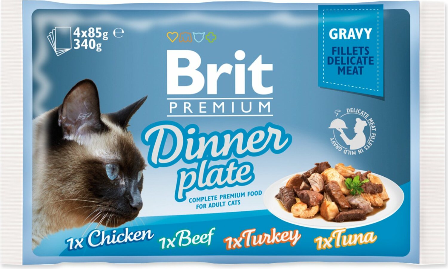 Kapsička Brit Premium Cat Delicate Dinner Plate, filety v omáčce Multi 340g (4x85g)