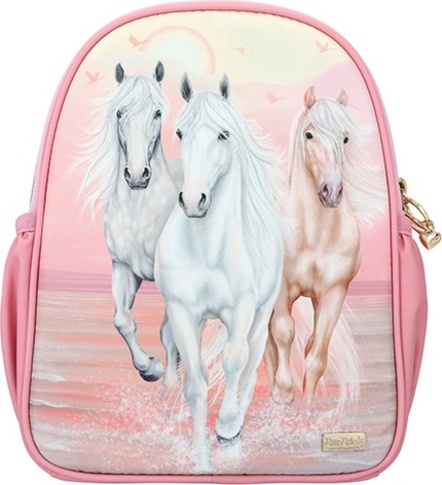 Batůžek Miss Melody, Růžový, pastelové barvy, 3 koně v běhu