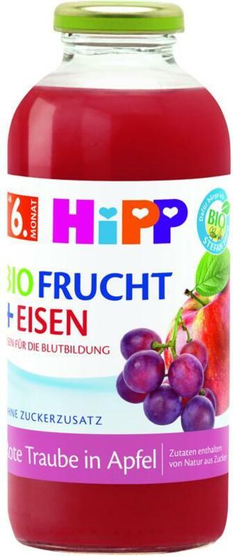 HIPP BIO Jablko a červené hrozny + železo od 6. měsíce, 500 ml