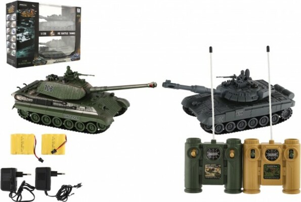 Tank RC 2ks 36cm+dobíjecí tanková sada se zvukem se světlem Tank RC 2ks 36cm