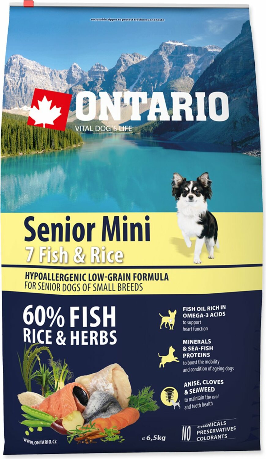 Krmivo Ontario senior Mini Fish & Rice 6,5kg