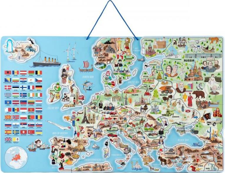 Woody Magnetická mapa EVROPY a společenská hra, 3 v 1, v angličtině