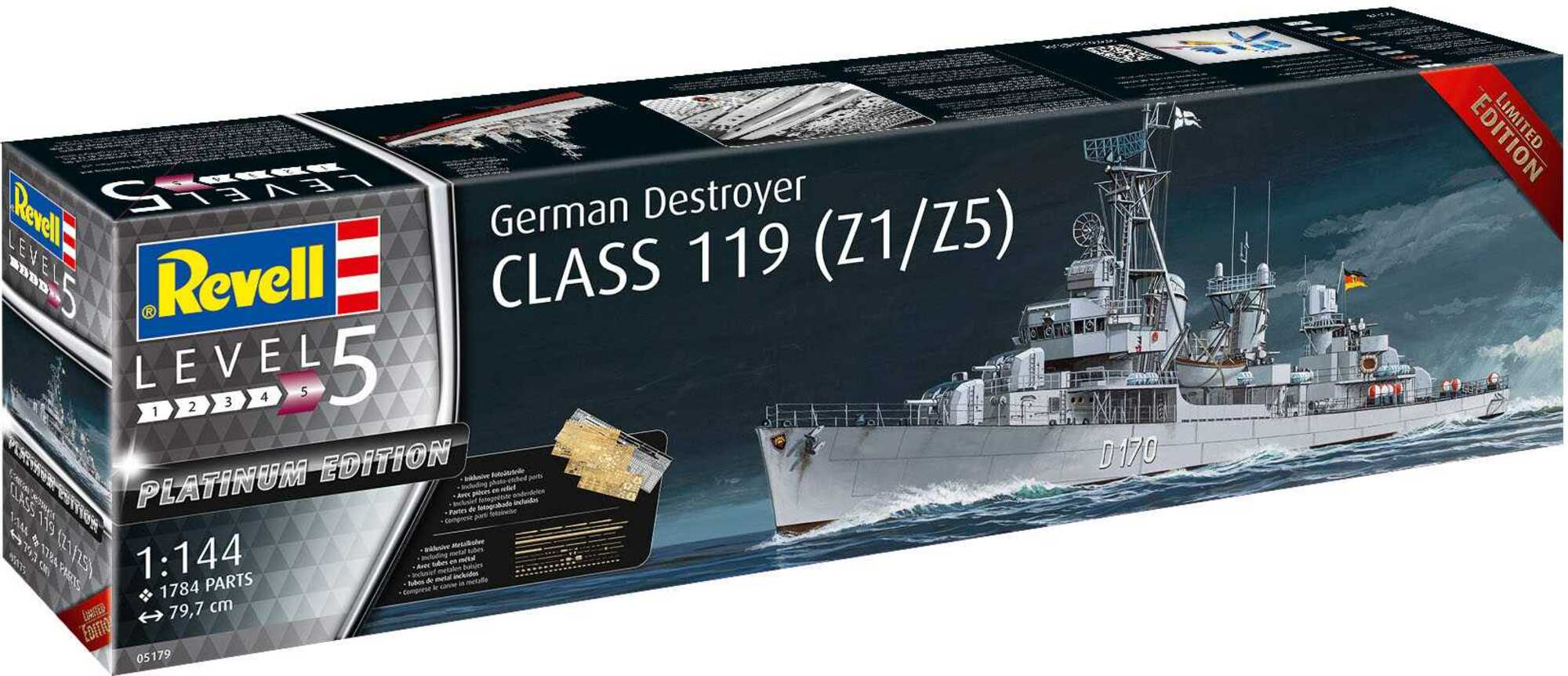 Plastic ModelKit loď 05179 - German Destroyer Class 119 (Z1/Z5) (1:144)