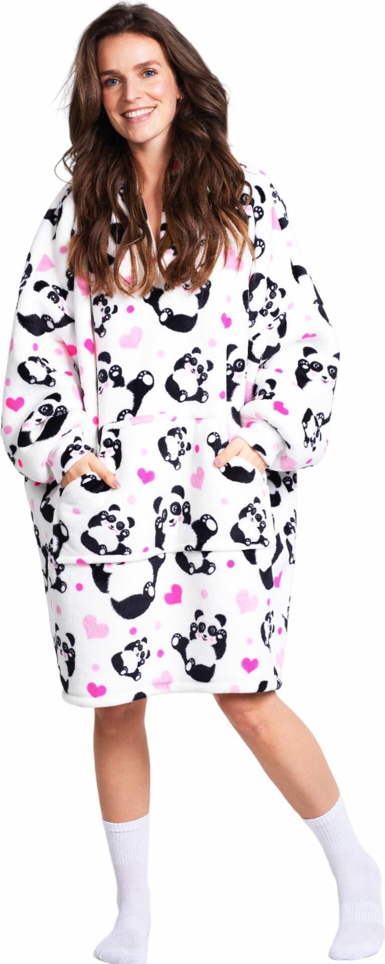 Cozy Noxxiez CH354 Panda - hřejivá mikinová deka s kapucí pro teenagery a dospělé