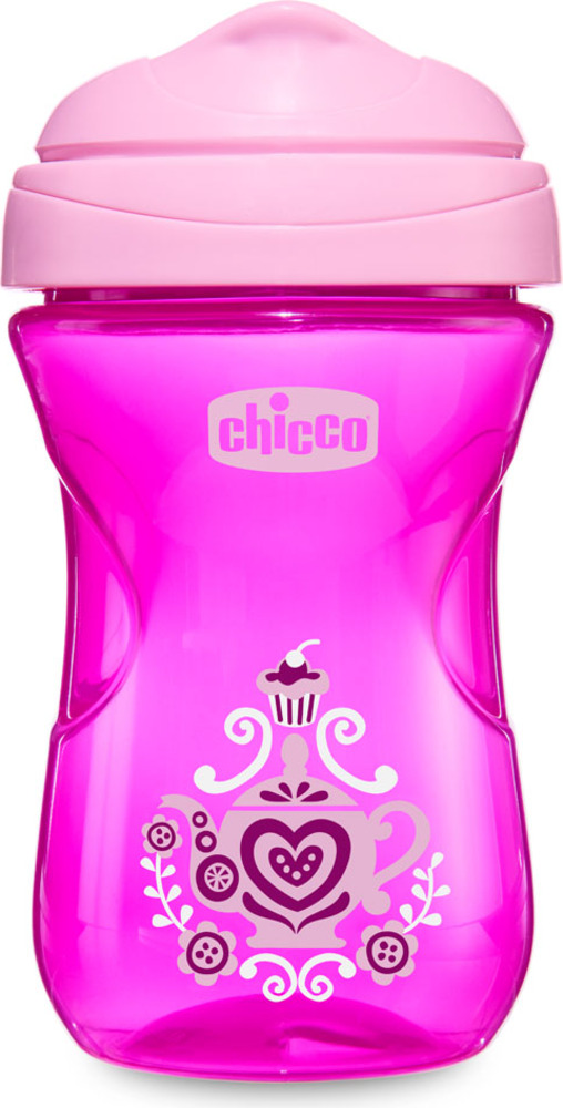 Hrnek Chicco Jednoduchý s tvrdým pítkem 266 ml, růžový 12m +