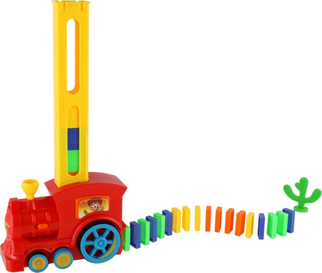 Lokomotiva/Vlak domino stavěcí plast 16cm na baterie se zvukem se světlem