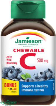 Jamieson Vitamin C 500mg tablety na cucání s příchutí borůvky 120 tablet
