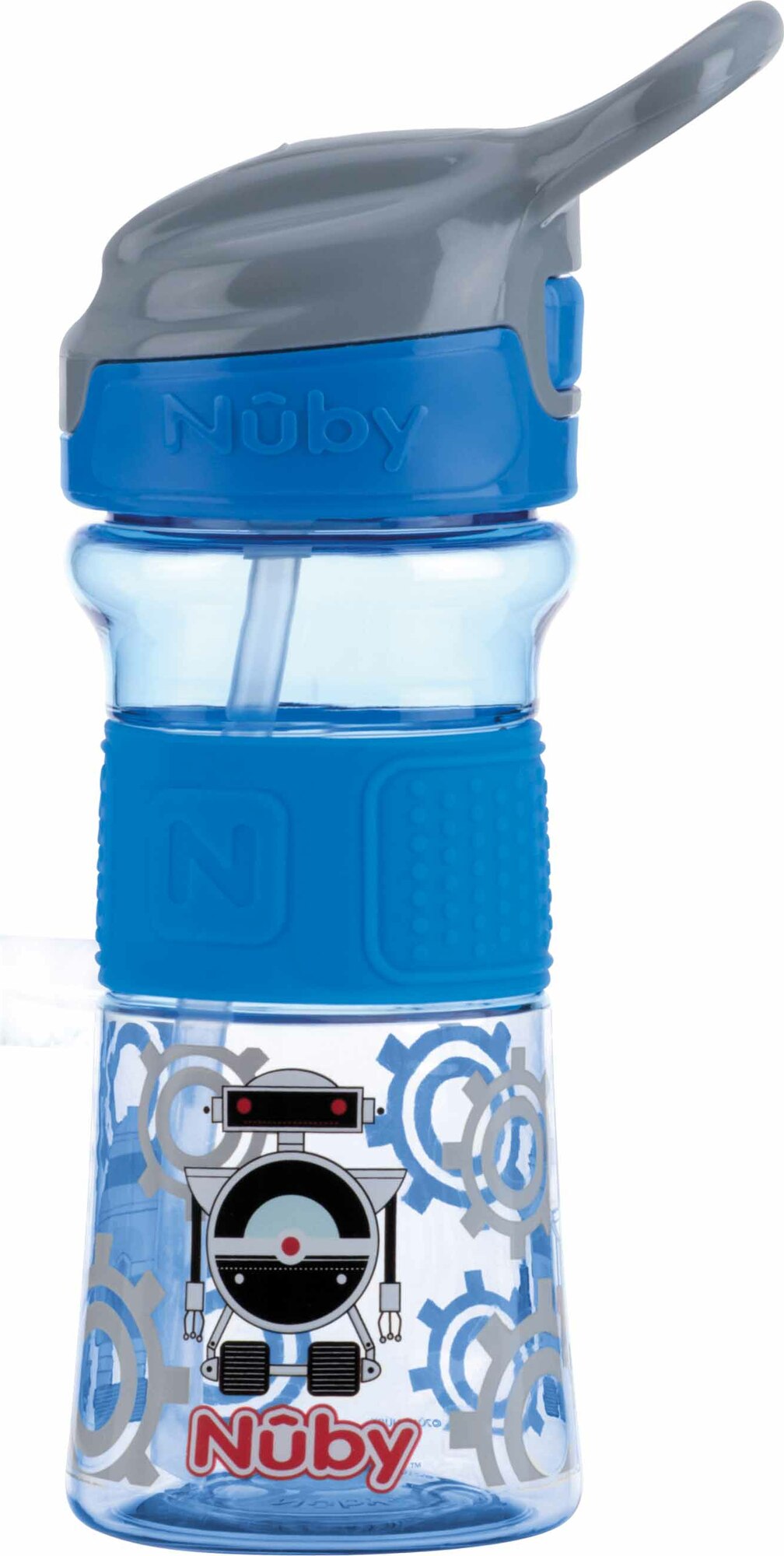 NUBY Láhev sportovní s měkkým sklopným brčkem 360 ml, modrá, 3+