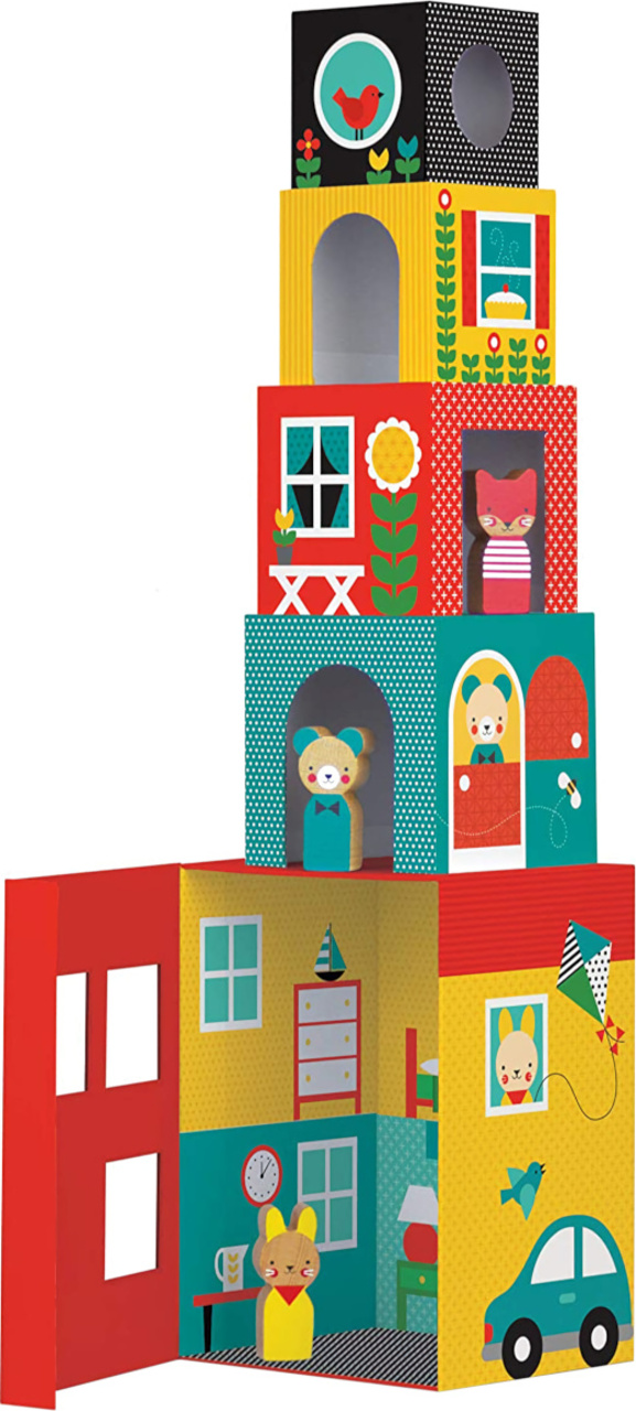 Petit Collage Věž z 1-2-3 kostek domečky s postavičkami