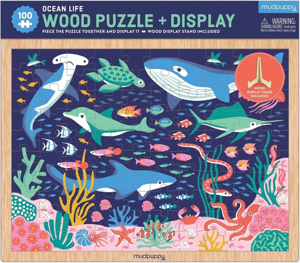 Mudpuppy Dřevěné puzzle Život v oceánu + displej 100 dílků