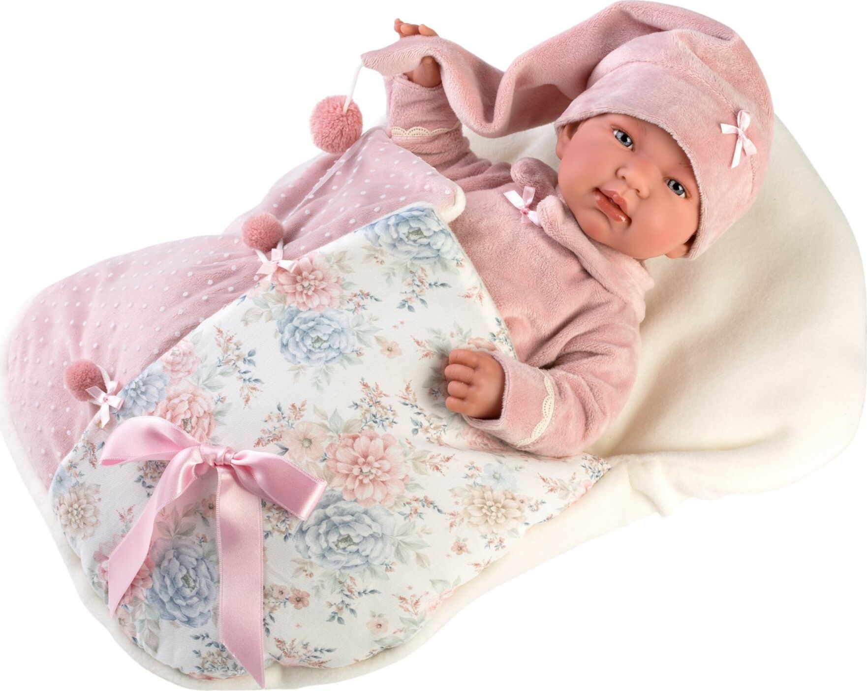 Llorens 84450 NEW BORN - realistická panenka miminko se zvukem a měkkým látkovým tělem 44cm