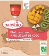 BABYBIO Pyré kiwi, mango, kokosové mléko (4x 90 g) - ovocný příkrm