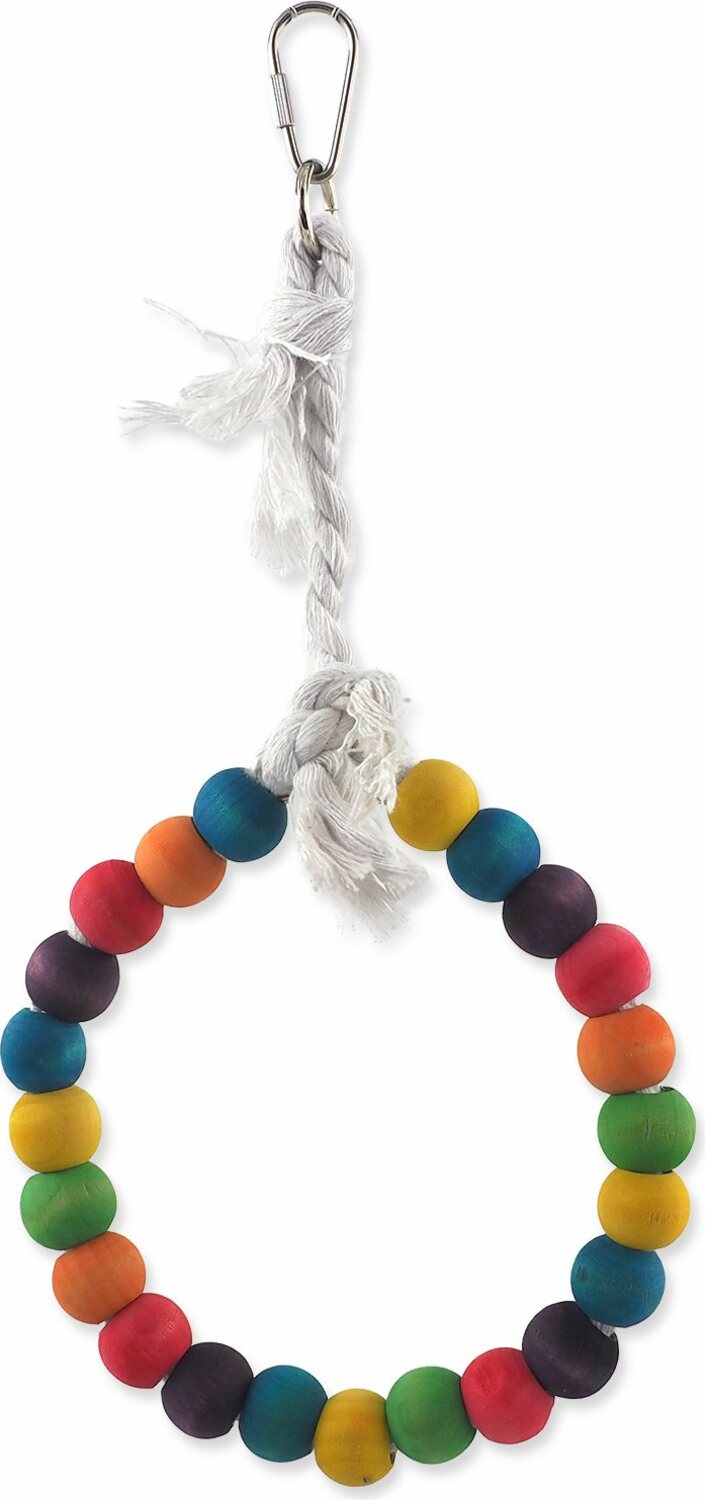 Hračka Bird Jewel houpačka dřevěná s lanem barevná, kruh 15cm