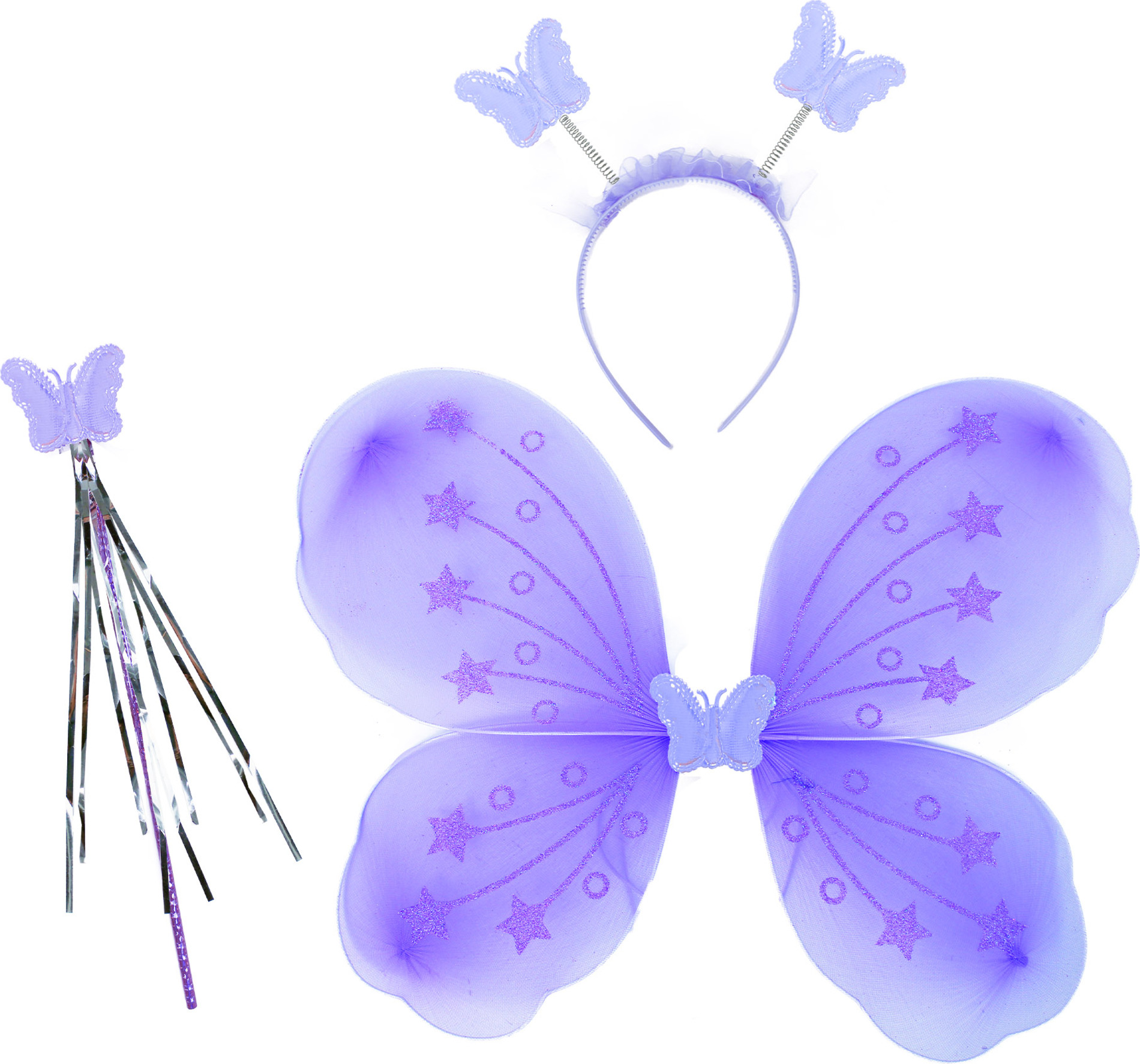 Motýlí křídla fialová s čelenkou a hůlkou