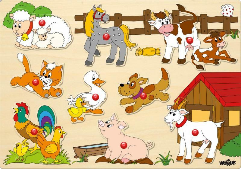 Woody Puzzle na desce - zvířata na farmě