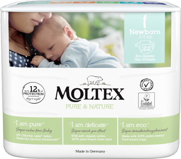 MOLTEX Pure&Nature Plenky jednorázové 1 Newborn (2-4 kg) 22 ks