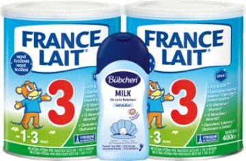 France Lait 3 mléčná výživa na podporu růstu pro malé děti od 1 roku 2x400g + Bübchen Bab