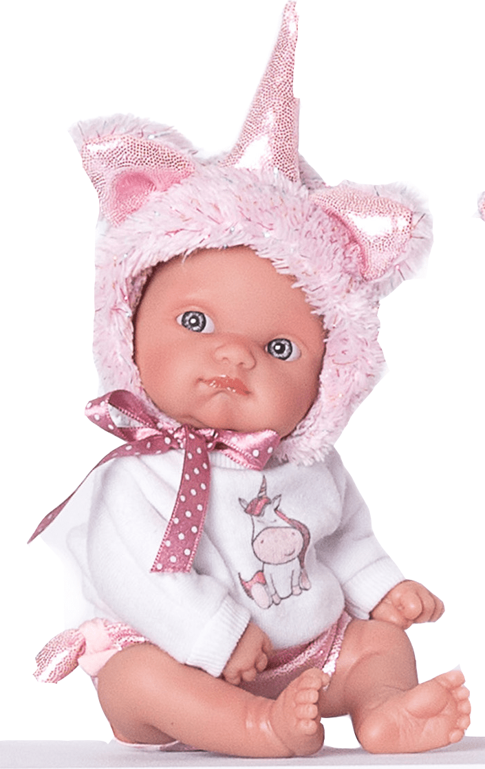 Antonio Juan 85105-3 Jednorožec fialový - realistická panenka miminko s celovinylovým tělem