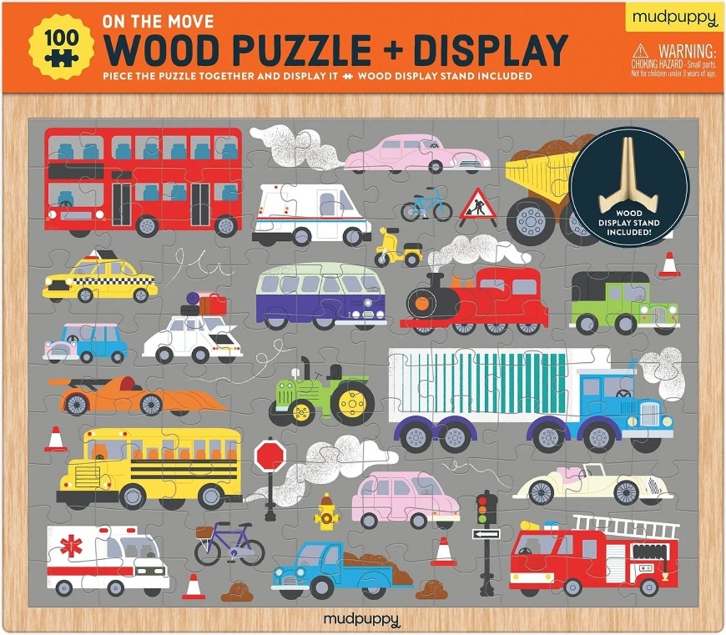 Mudpuppy Dřevěné puzzle Dopravní prostředky + displej 100 dílků