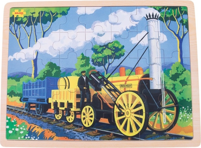 BiBigjigs Toys Dřevěné puzzle historický vlak Rocket 35 dílků