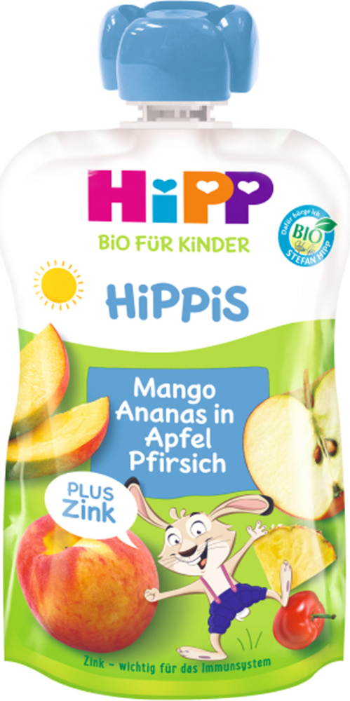 HiPP BIO HiPPis Jablko-Broskyně-Mango-Ananas + zinek 100 g