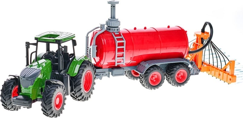 Kids Globe Farming traktor volný chod 49cm s cisternou stříkající vodu