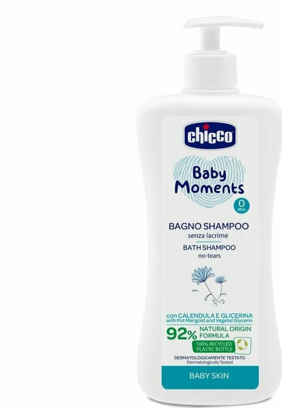 CHICCO Šampon na vlasy a tělo s dávkovačem Baby Moments 92% přírodních složek 500 ml
