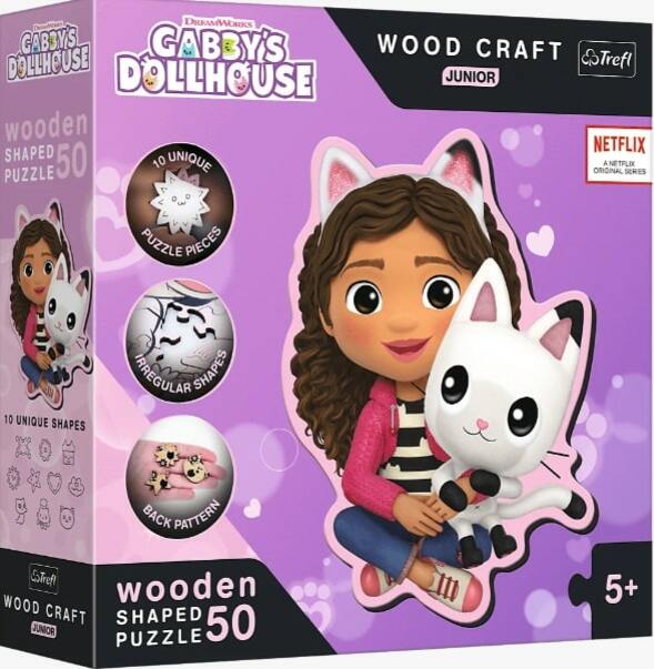 Trefl Dřevěné puzzle Junior 50 dílků - Gabi's Doll House / Gabby a její kotě