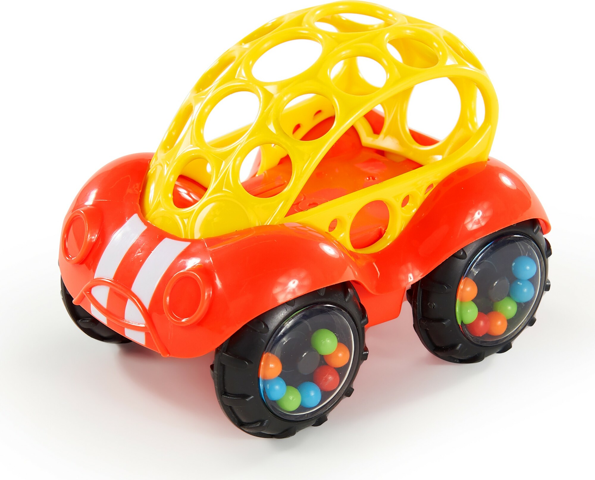 Hračka autíčko Rattle & Roll Oballo ™ červeno / žluté 3m +