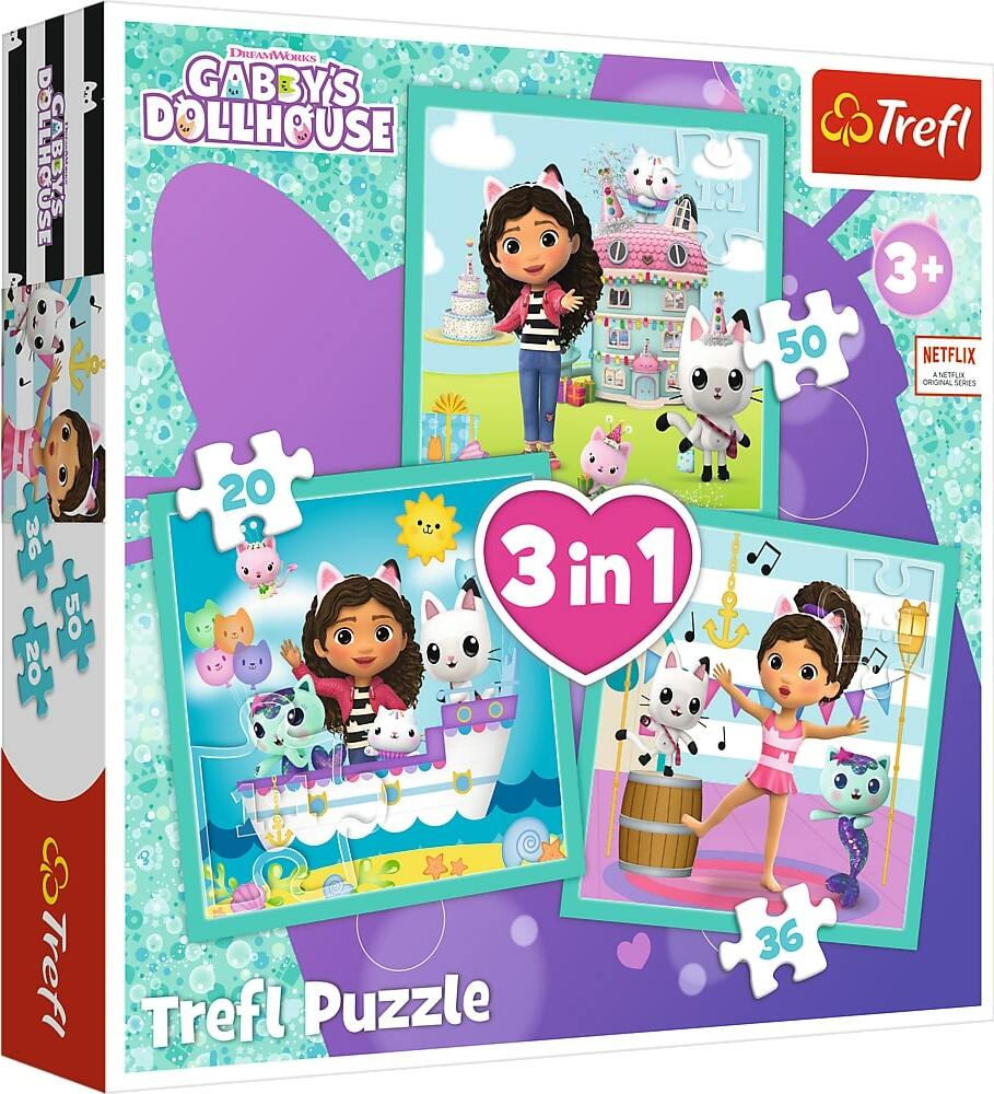 Trefl Puzzle 3v1 - Gabbyine aktivity / Universal Gabby's Dollhouse