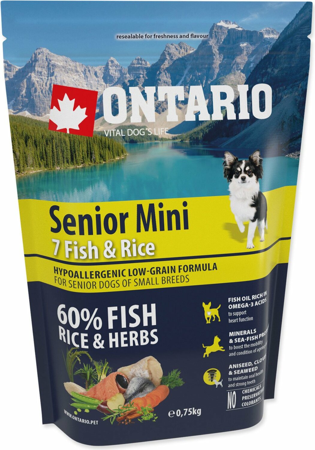 Krmivo Ontario senior Mini Fish & Rice 0,75kg