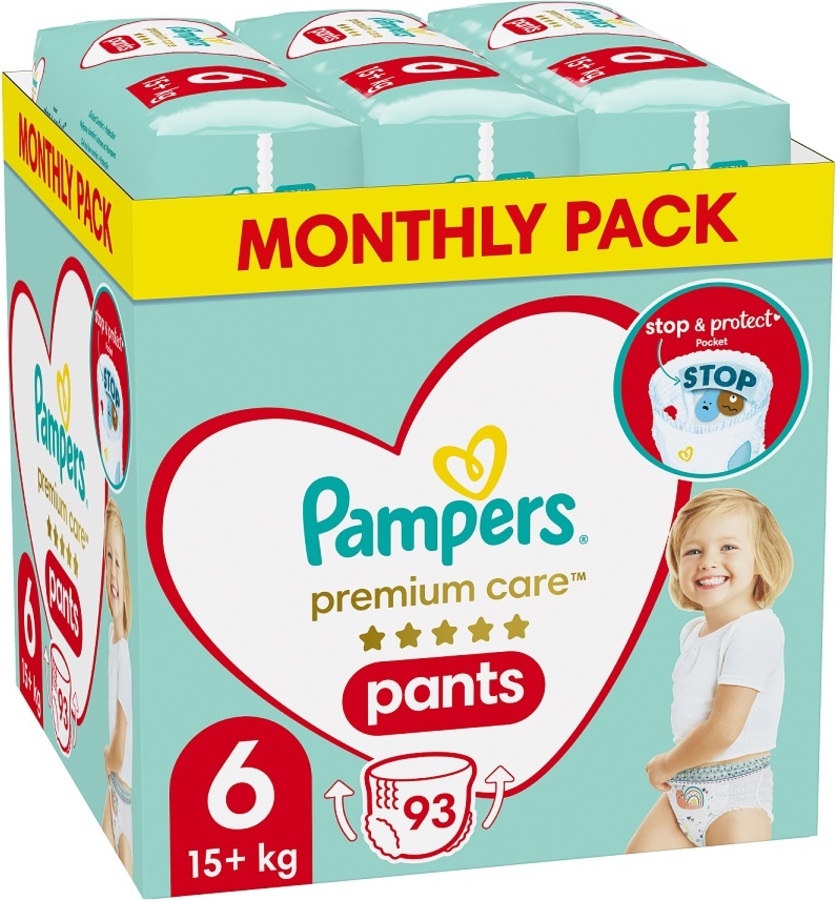 PAMPERS Premium Care Kalhotky plenkové vel. S 6 (15+ kg) 93 ks