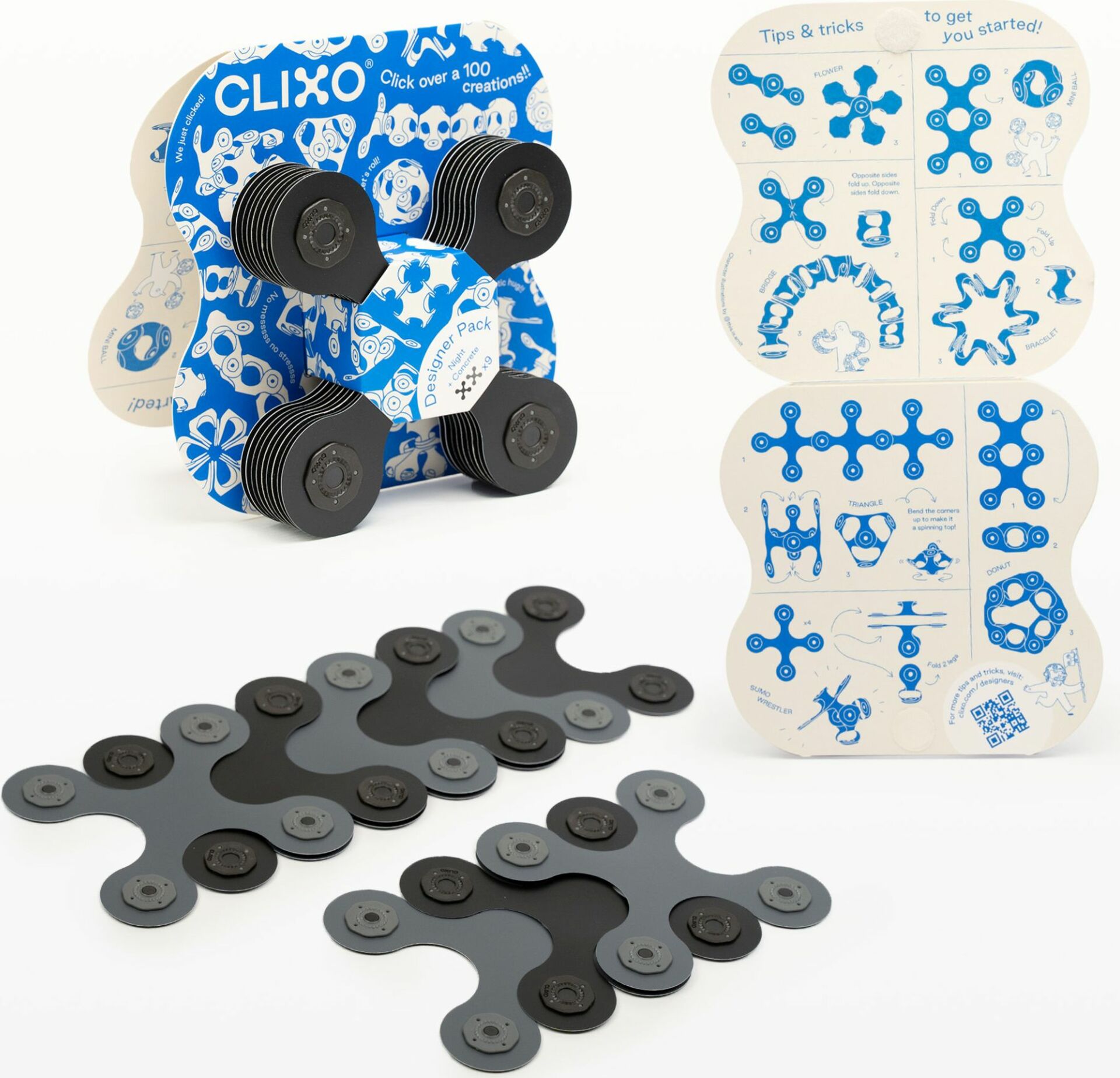 CLIXO Designer Black & Grey - magnetická stavebnice 9 kusů