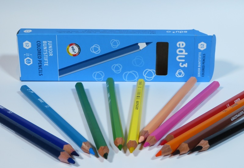 EDU3 Junior šestihranné pastelky, tuha 4 mm, 12 barev v papírové krabičce