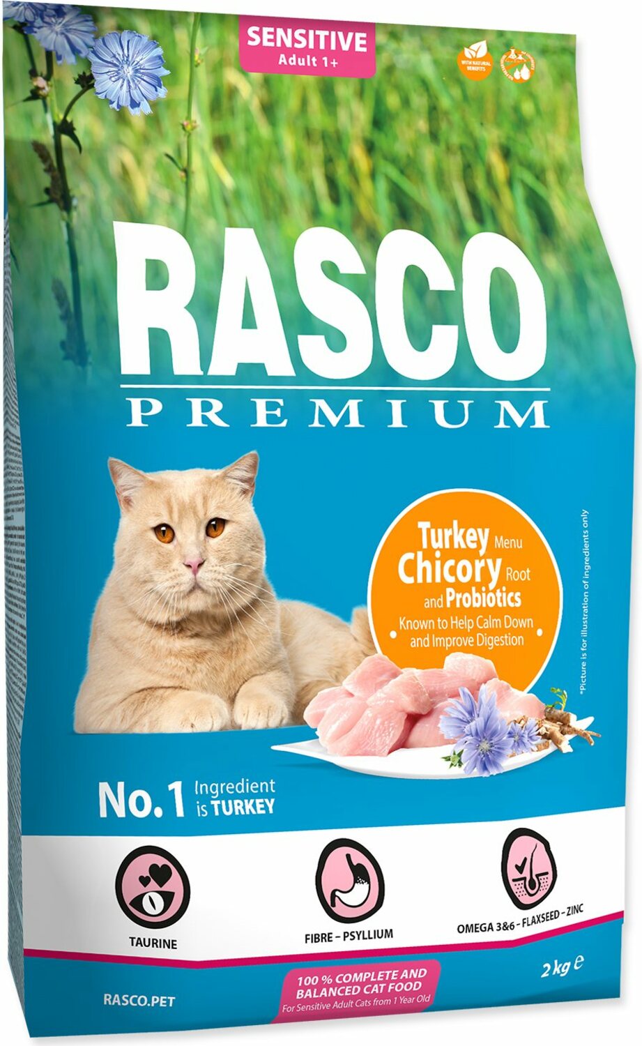 Krmivo Rasco Premium sensitive krůta s kořenem čekanky a probiotiky 2kg