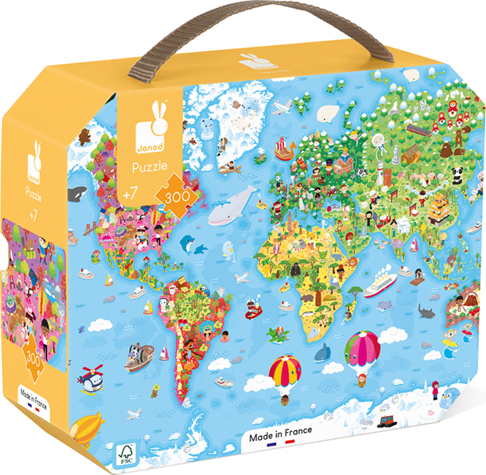 Janod Puzzle Mapa světa v kufříku 300 ks