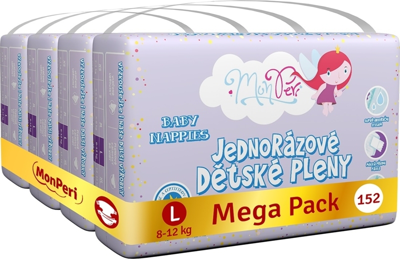 MONPERI Klasik Plenky jednorázové L (8-12 kg) 152 ks - Mega Pack