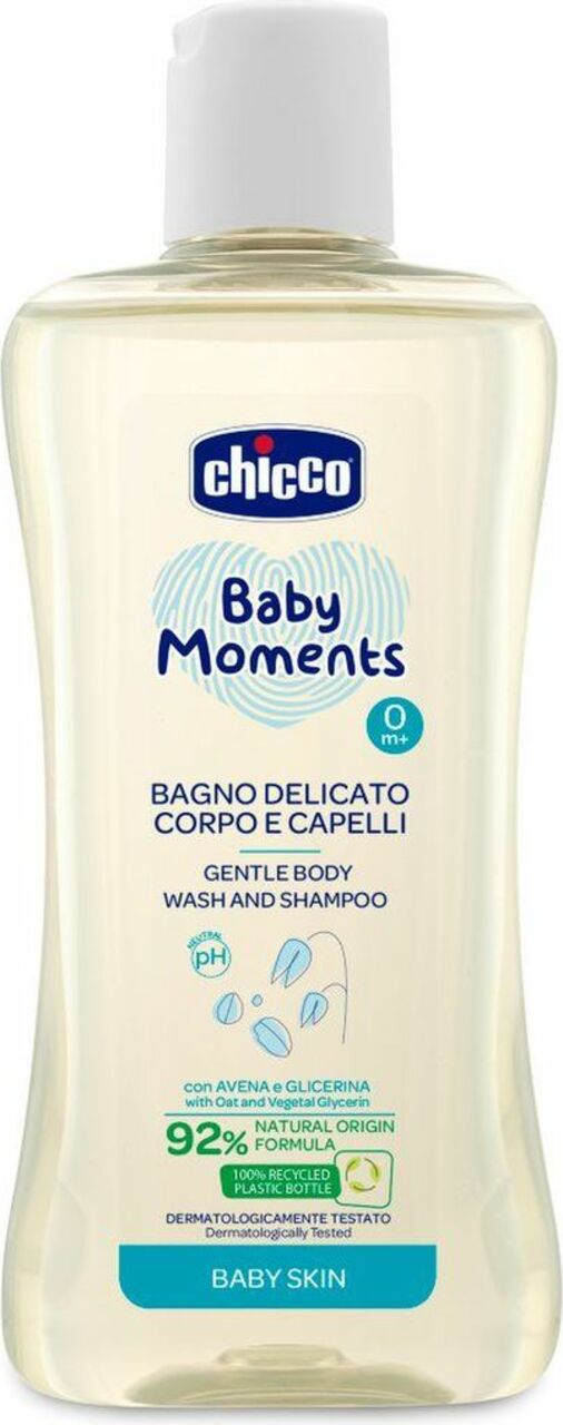 CHICCO Šampon jemný na vlasy a tělo Baby Moments 92% přírodních složek 200 ml