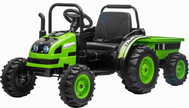 Elektrický Traktor POWER s vlečkou, zelený, Pohon zadních kol, 12V baterie  - Elektrické autíčka terénní