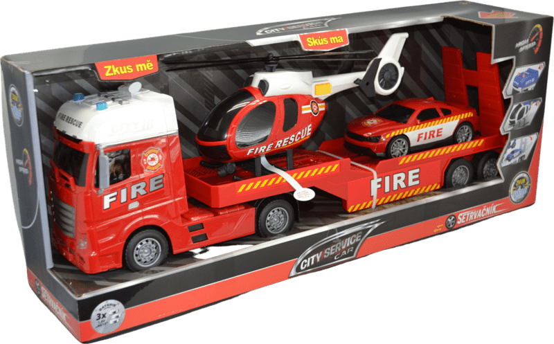 AUTO DI SERVIZIO CITTADINO - 1:12 Camion dei pompieri con elicottero e auto  - Garage e set di giochi