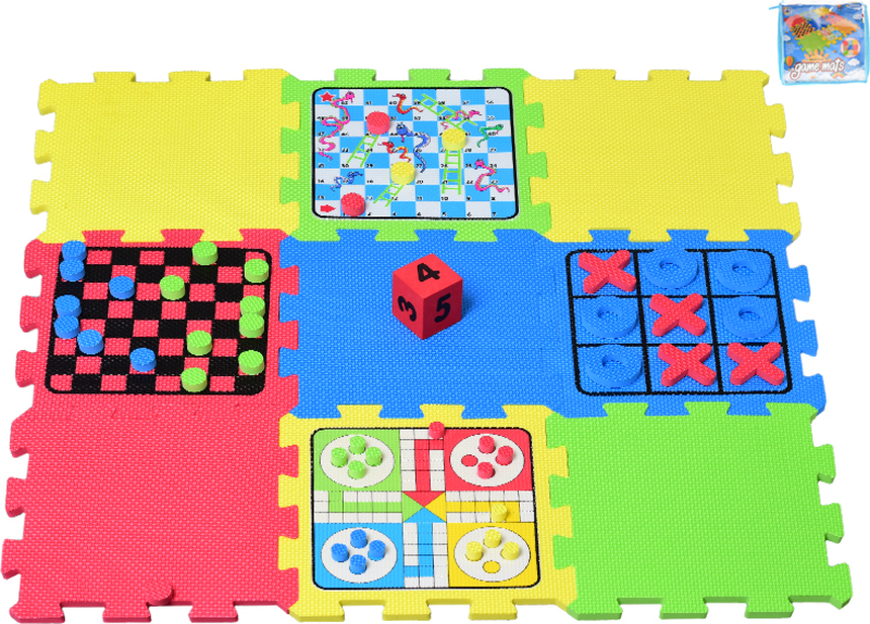 Tappetino puzzle in schiuma con disegno di giochi da tavolo in una borsa  con cerniera - Giochi per bambini