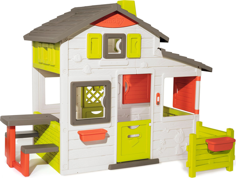 Casetta da gioco per bambini multicolore con porta e finestre