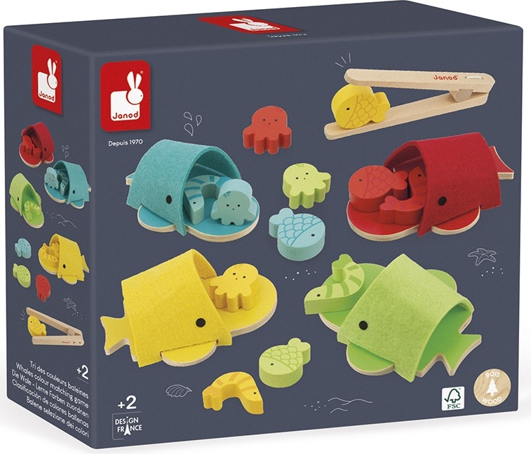 Janod Montessori Spielzeug zum Sortieren von Walen - Motorisches Spielzeug