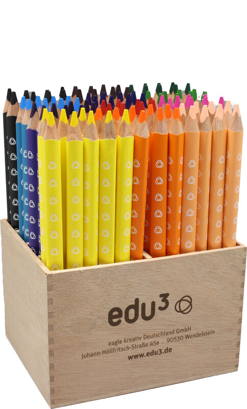 EDU3 Pastelli triangolari Jumbo H96, duri 5 mm, 96 pezzi/12 colori in  supporto di legno - Attrezzatura scolastica