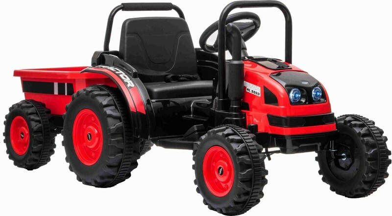 Elektrischer POWER-Traktor mit Abstellgleis, rot, Hinterradantrieb, 12-V- Batterie - Geländewagen