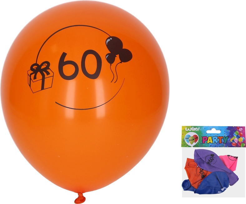 Palloncino 30 cm - set da 5, con numero 60 - Festa per bambini
